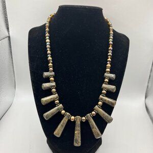 Artisan Natural Bronzite and Pearl Beaded Necklace 19 inches Handmade NEW